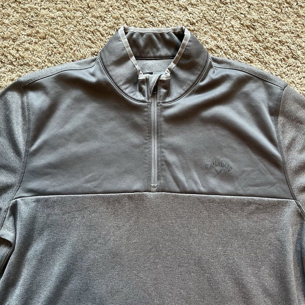Callaway Golf Sweater 2XL Gray Men's 1/4 Zip Pullover‎ Warm Up Pockets XXL